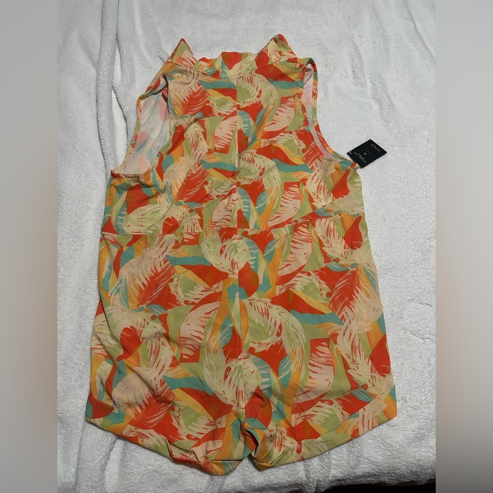 Skatie Tropical Print Romper - Orange and Green